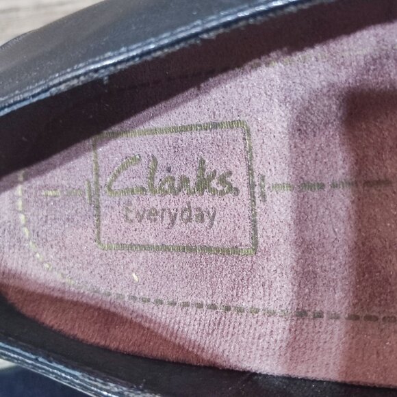 Clarks Everyday Sugar Plum Leather Pumps 9 Black Block Heel Slip On Dress Shoes - Picture 8 of 16